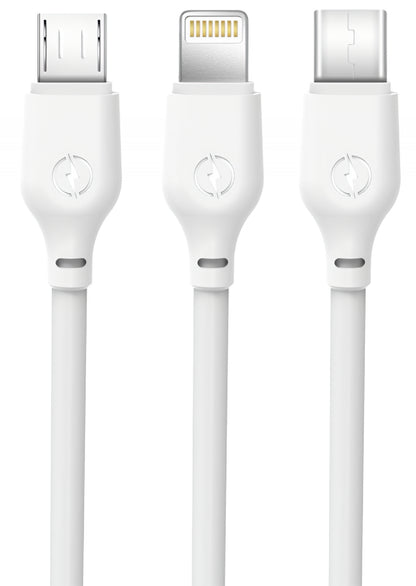 Cabo de Carregamento USB-A - Lightning / microUSB / USB-C XO Design NB103 3in1, 10W, 1m, Branco