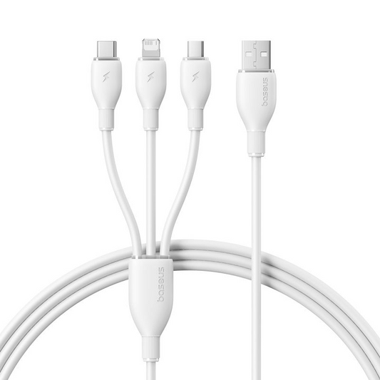 Cabo de Carregamento USB-A - Lightning / microUSB / USB-C Baseus Ultra Fast 3in1, 18W, 1,3m, Branco P10376303211-00