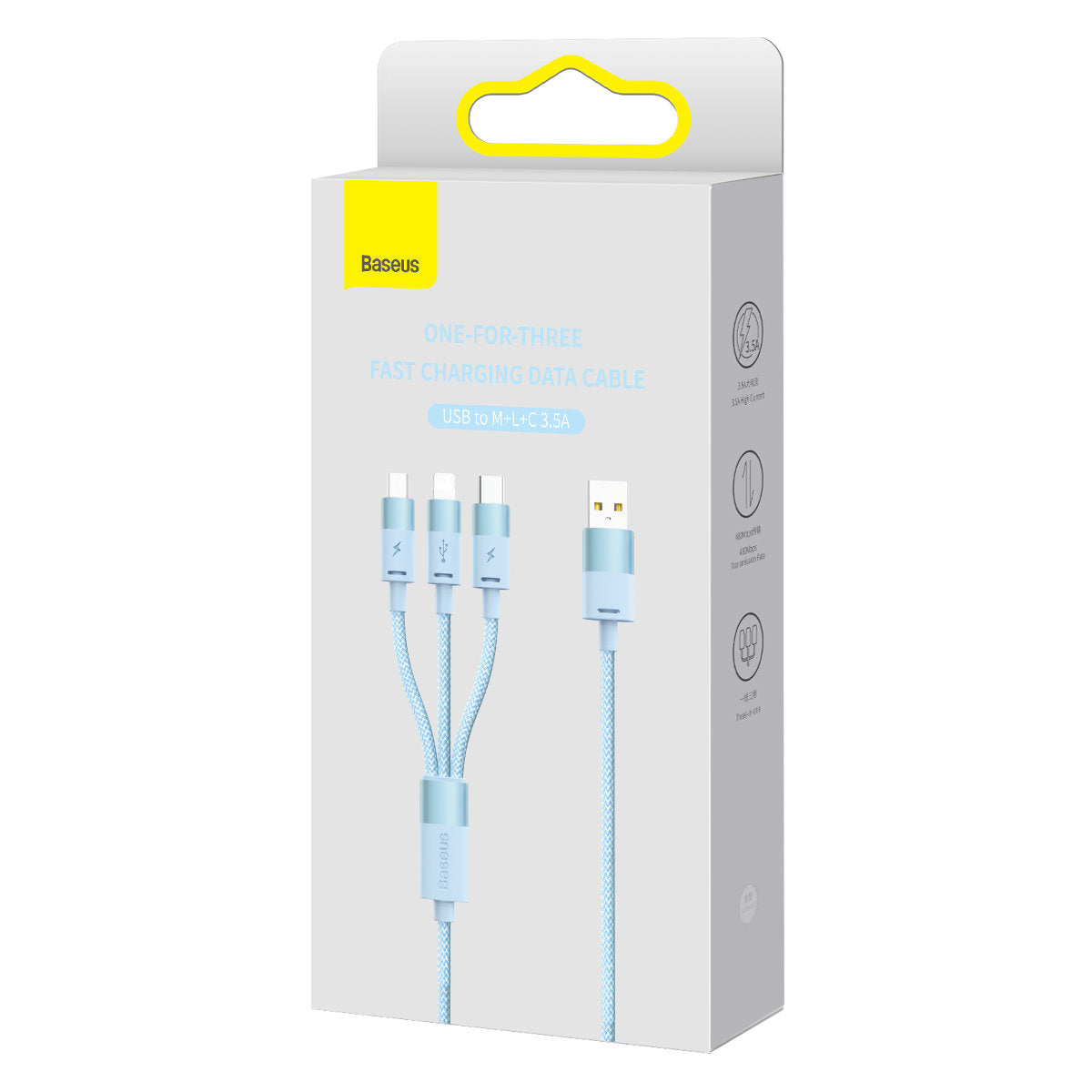 Cabo de Carregamento USB-A - Lightning / microUSB / USB-C Baseus StarSpeed 3in1, 20W, 1.2m, Azul CAXS000017