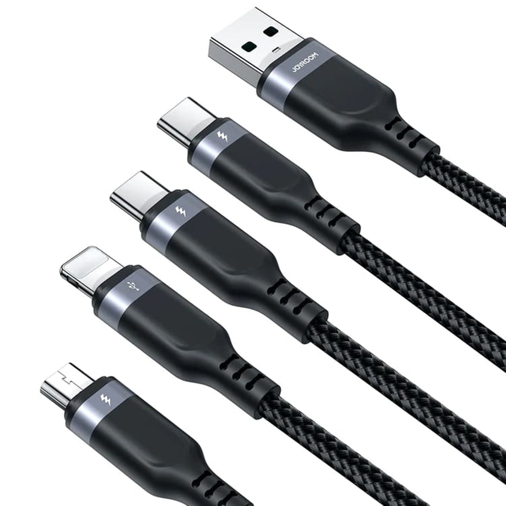 Cabo de carregamento USB-A - Lightning / microUSB / 2 x USB-C Joyroom S-1T4018A18 4em1, 20W, 1,2 m, preto 