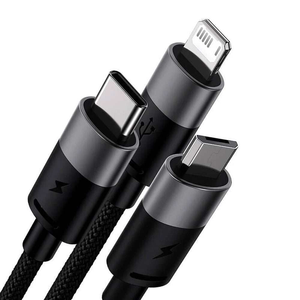 Cabo de Carregamento USB-A - Lightning / microUSB / USB-C Baseus StarSpeed 3in1, 20W, 0.6m, Preto P10319900111-00