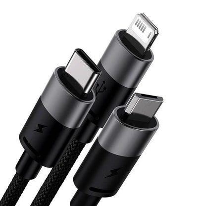 Cabo de Carregamento USB-A - Lightning / microUSB / USB-C Baseus StarSpeed 3in1, 20W, 0.6m, Preto P10319900111-00