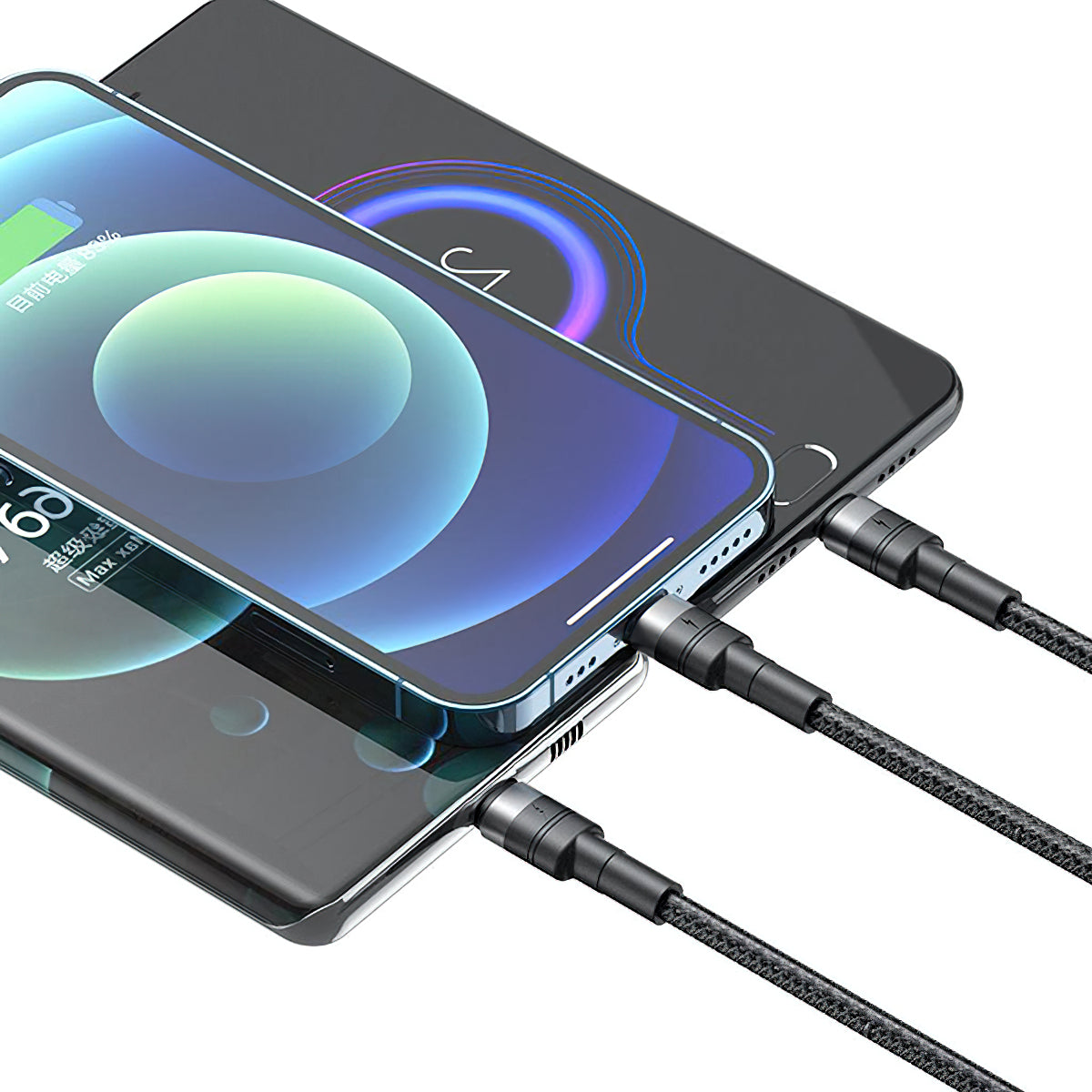 Cabo de Carregamento USB-A - Lightning / microUSB / USB-C XO Design NB-Q191 3in1, 66W, 1.2m, Preto
