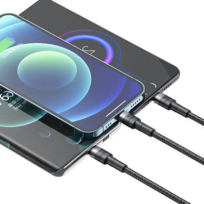 Cabo de Carregamento USB-A - Lightning / microUSB / USB-C XO Design NB-Q191 3in1, 66W, 1.2m, Preto