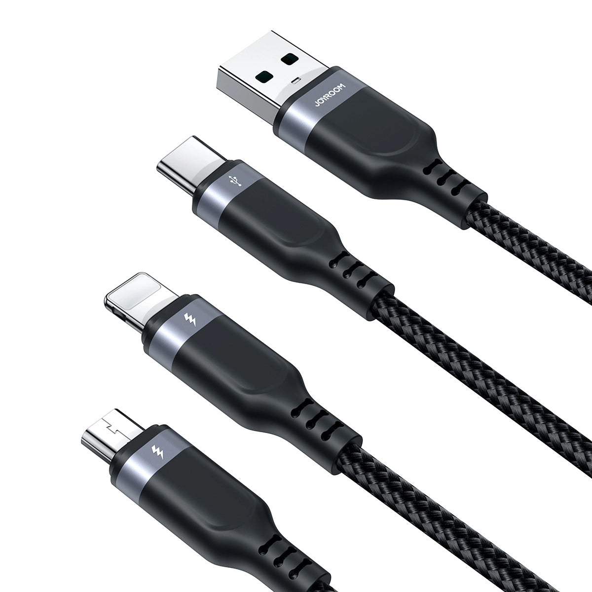 Cabo de Carregamento USB-A - Lightning / microUSB / USB-C Joyroom S-A18 3em1, 20W, 0.3m, Preto