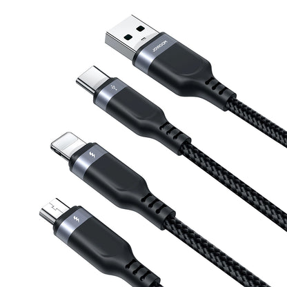 Cabo de Carregamento USB-A - Lightning / microUSB / USB-C Joyroom S-A18 3em1, 20W, 0.3m, Preto
