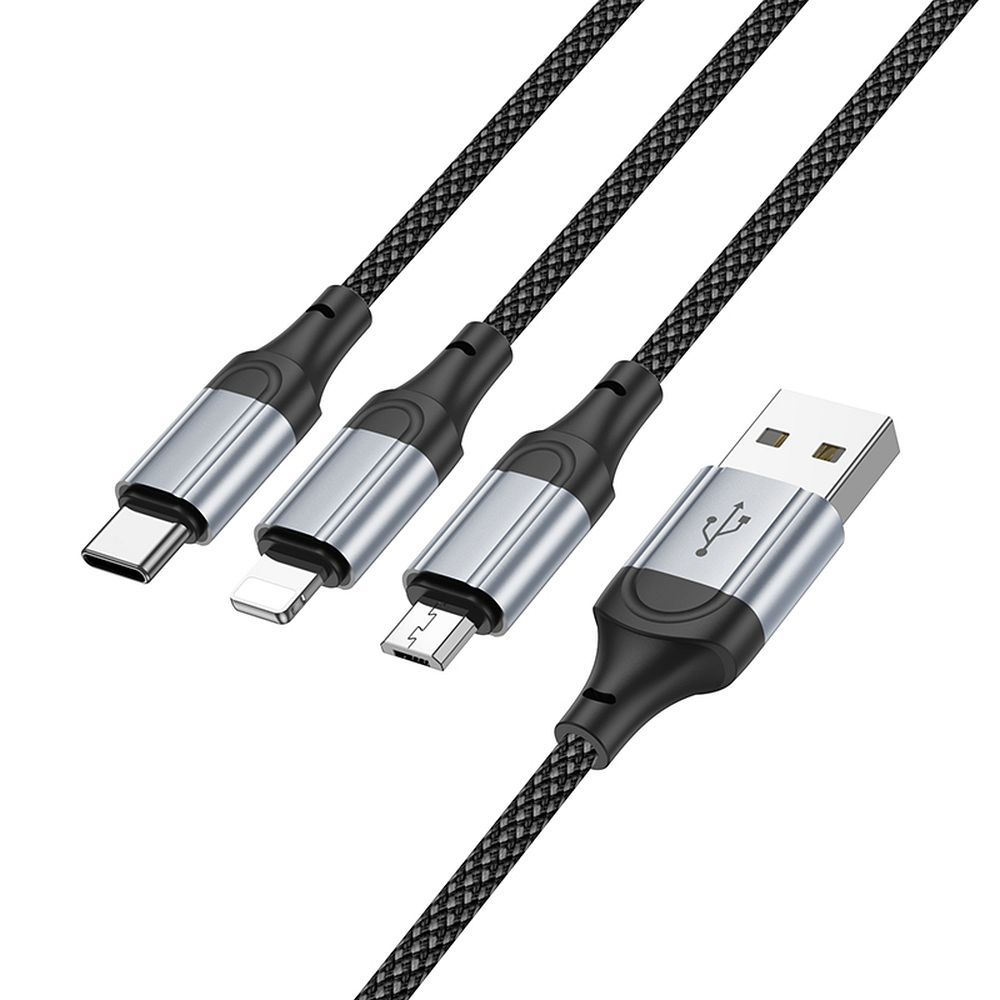 Cabo de carregamento USB-A - Lightning / microUSB / USB-C HOCO X102 3em1, 18W, 1m, preto 