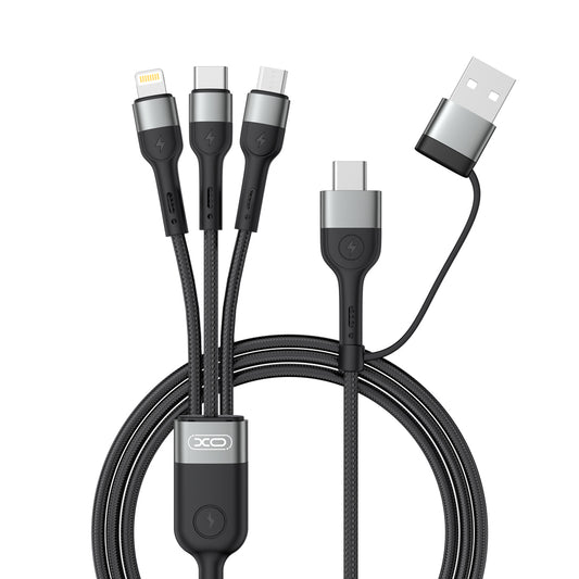 Cabo de carregamento USB-A / USB-C - Lightning / microUSB / USB-C XO Design NB254 3in1, 60W, 1,2 m, preto 