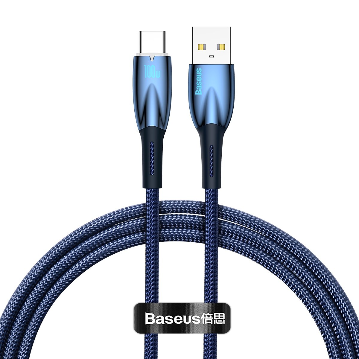 Cabo de carregamento e dados USB-A para USB-C Baseus Glimmer Series, 100W, 1m, azul