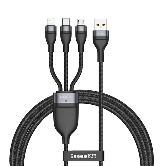 Baseus Flash 3in1 Series Cabo de carregamento USB-A - Lightning / microUSB / USB-C, 66W, 1,2 m, preto CA1T3-G1 