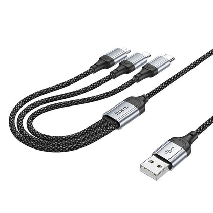 Cabo de carregamento USB-A - Lightning / microUSB / USB-C HOCO X102 3em1, 18W, 1m, preto 