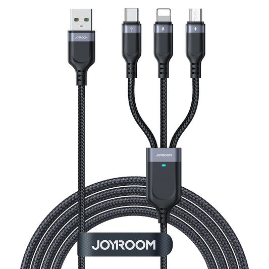 Cabo de carregamento USB-A - Lightning / microUSB / USB-C Joyroom S-A18 3em1, 18W, 0,3 m, preto 