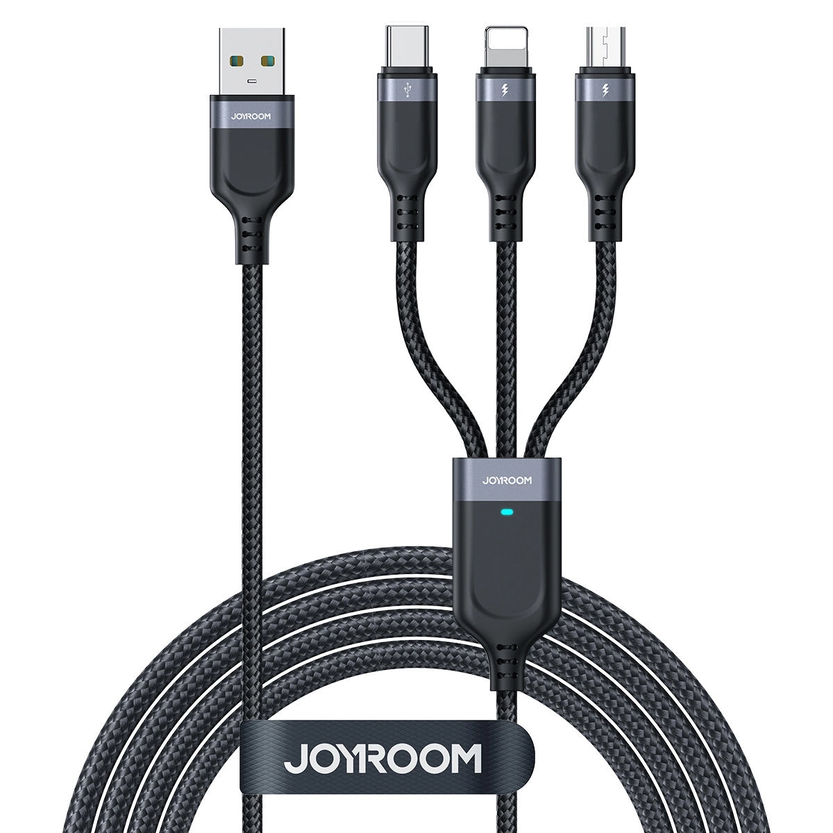 Cabo de Carregamento USB-A - Lightning / microUSB / USB-C Joyroom S-A18 3em1, 20W, 0.3m, Preto