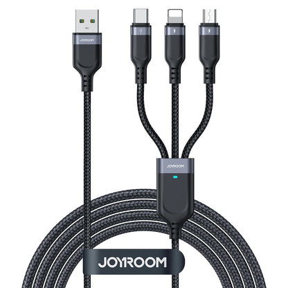Cabo de Carregamento USB-A - Lightning / microUSB / USB-C Joyroom S-A18 3em1, 20W, 0.3m, Preto