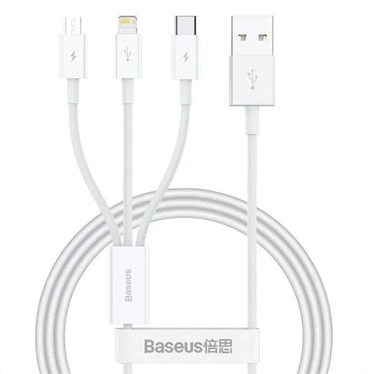 Cabo de Carregamento USB-A - Lightning / microUSB / USB-C Baseus 3in1, 100W, 1.5m, Branco P10377705213-00