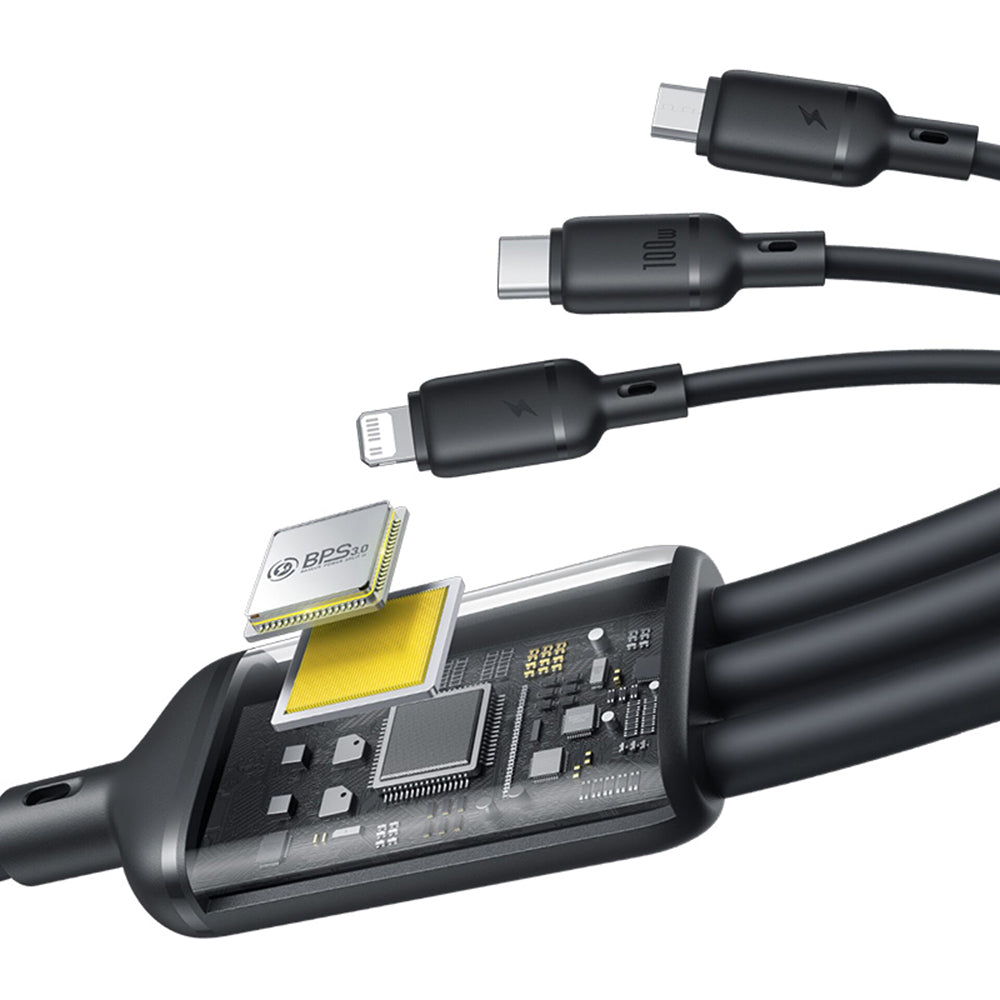 USB-A Charging Cable - Lightning / microUSB / USB-C Baseus Silky 3in1, 100W, 1.5m, Black P10377705123-00