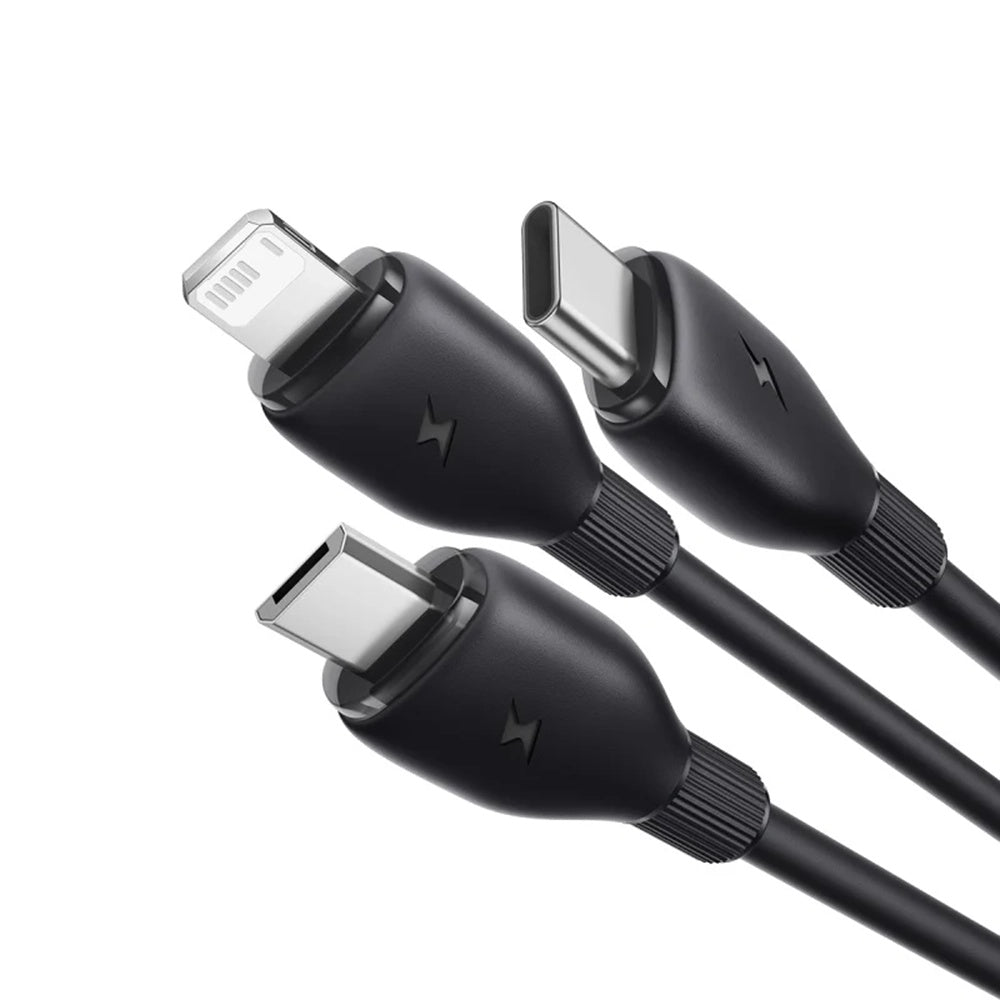Cabo de Carregamento USB-A - Lightning / microUSB / USB-C Baseus Ultra Fast 3in1, 18W, 1.3m, Preto P10376303121-00