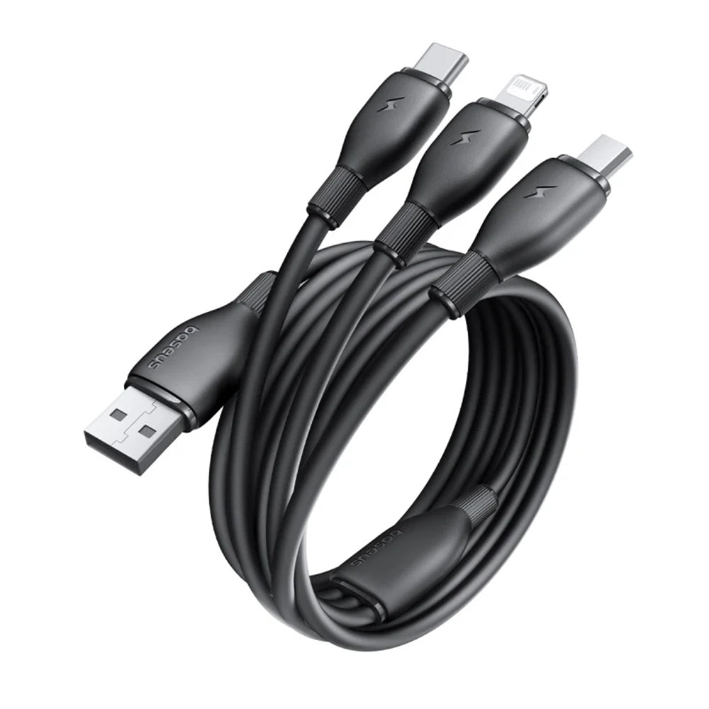 Cabo de Carregamento USB-A - Lightning / microUSB / USB-C Baseus Ultra Fast 3in1, 18W, 1.3m, Preto P10376303121-00