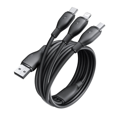 Cabo de Carregamento USB-A - Lightning / microUSB / USB-C Baseus Ultra Fast 3in1, 18W, 1.3m, Preto P10376303121-00