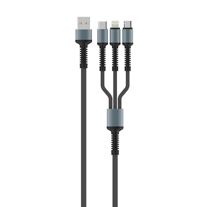 Cabo de Carregamento USB-A - Lightning / microUSB / USB-C ColorWay CW-CBU3003, 20W, 1.2m, Cinzento