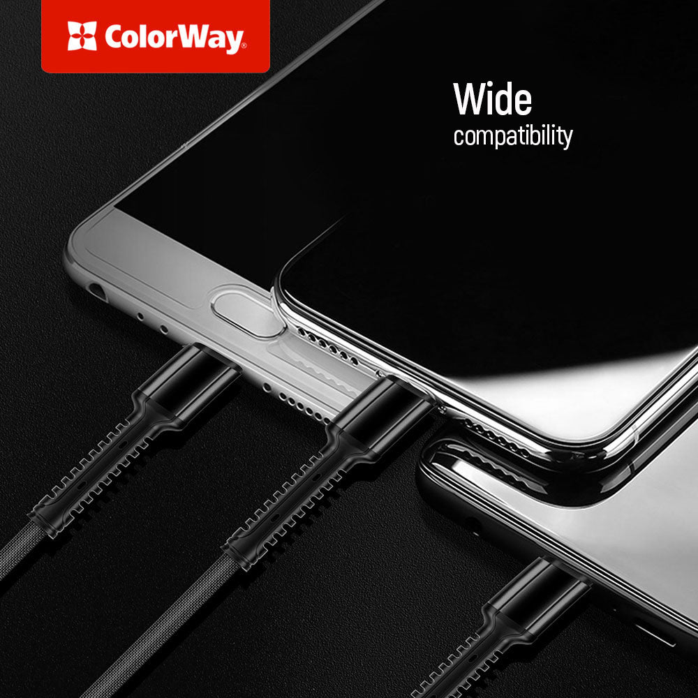 Cabo de Carregamento USB-A - Lightning / microUSB / USB-C ColorWay CW-CBU3003, 20W, 1.2m, Cinzento