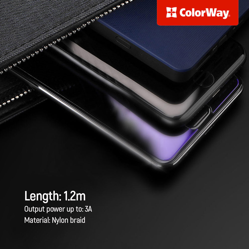 Cabo de Carregamento USB-A - Lightning / microUSB / USB-C ColorWay CW-CBU3003, 20W, 1.2m, Cinzento