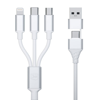 Cabo de Carregamento USB-A / USB-C - Lightning / microUSB / USB-C 3MK Hyper 3in1, 12W, 1.5m, Branco