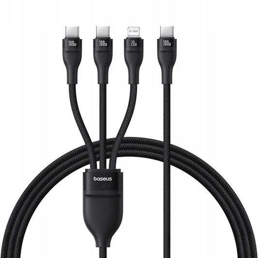 Cabo de Carregamento USB-C - Lightning / 2 x USB-C Baseus Flash Series III 3in1, 100W, 1.5m, Preto P10377502111-00