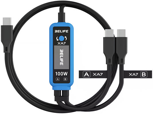 Cabo de Carregamento USB-C - 2 x USB-C Relife XA7 Display, 100W, 1,33m, Preto
