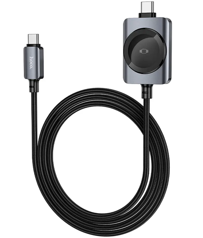 Cabo de Carregamento USB-C - USB-C HOCO CW66 2em1, 100W, 1,2m, Preto