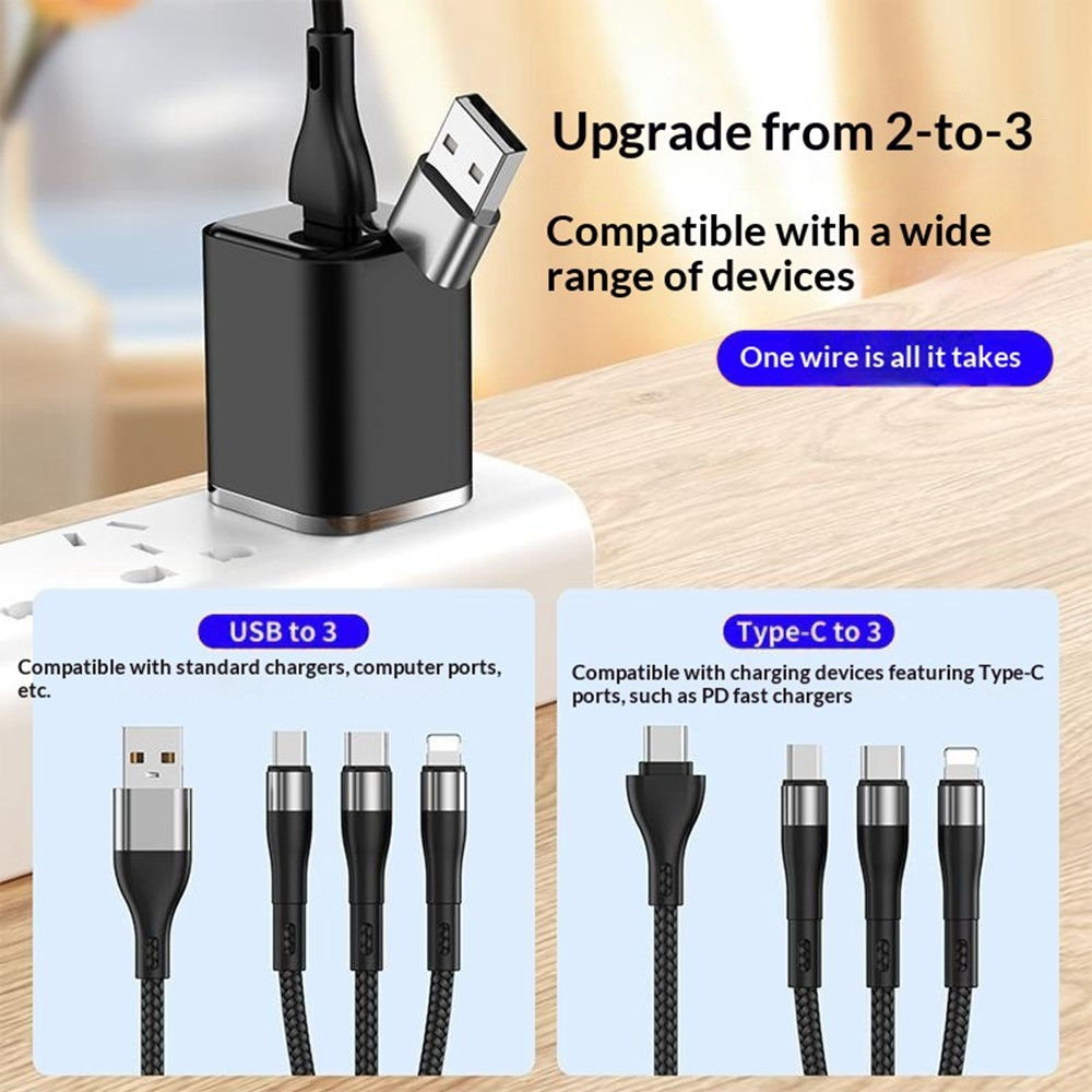 USB-C / USB-A Charging Cable - Lightning / microUSB / USB-C OEM B6, 100W, 1.2m, Black
