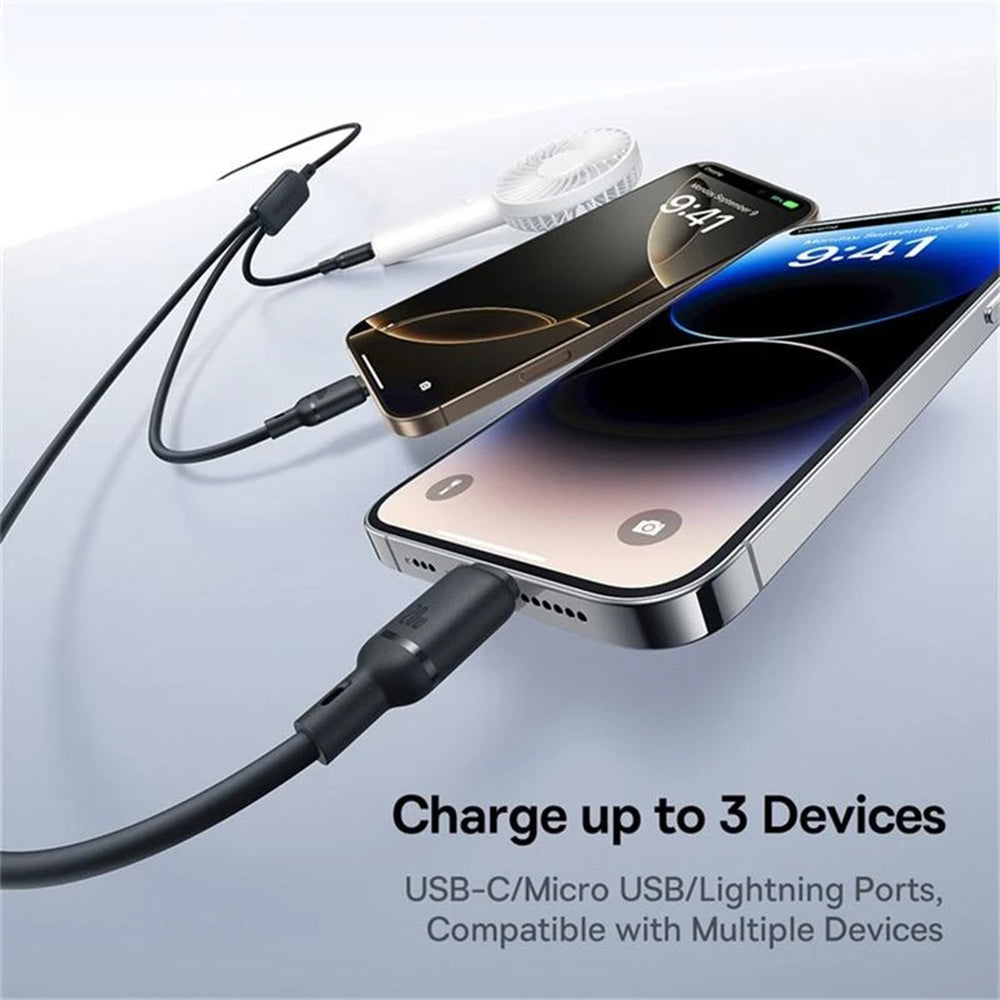 USB-C Charging Cable - Lightning / microUSB / USB-C Baseus Silky 3in1, 100W, 1.5m, Black P10376303121-01