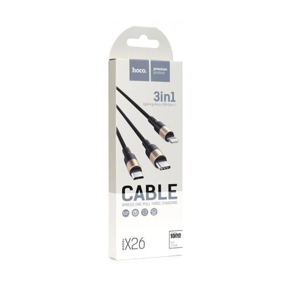 Cabo de carregamento USB-A - Lightning / microUSB / USB-C HOCO X26 Xpress 3in1, 18W, 1m, dourado