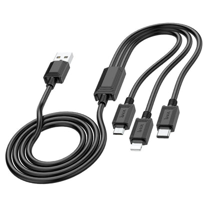 Cabo de Carregamento USB-A - Lightning / microUSB / USB-C HOCO X74 3in1, 18W, 1m, Preto