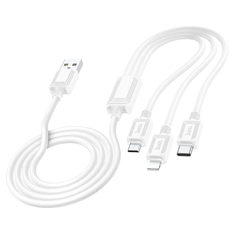 Cabo de carregamento USB-A - Lightning / microUSB / USB-C HOCO X74 3em1, 18W, 1m, Branco