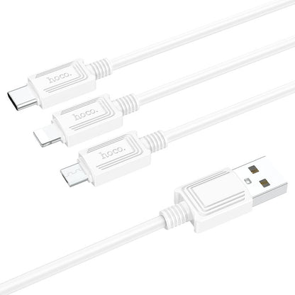 Cabo de carregamento USB-A - Lightning / microUSB / USB-C HOCO X74 3em1, 18W, 1m, Branco