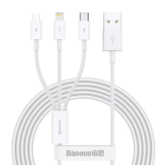 Cabo de carregamento USB-A - Lightning / microUSB / USB-C Baseus Superior 3in1 Series, 20W, 1.2m, Branco CAMLTYS-02 