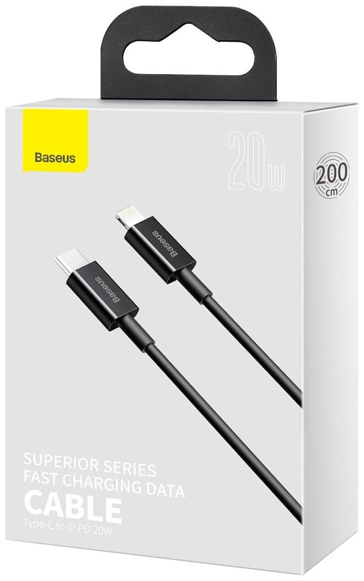 Cabo de carregamento e dados USB-C - Lightning Baseus Superior Series, 20W, 2m, preto CATLYS-C01