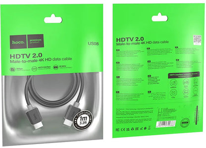Cabo de Vídeo HOCO US08, HDMI - HDMI, 4K, 1m, Preto