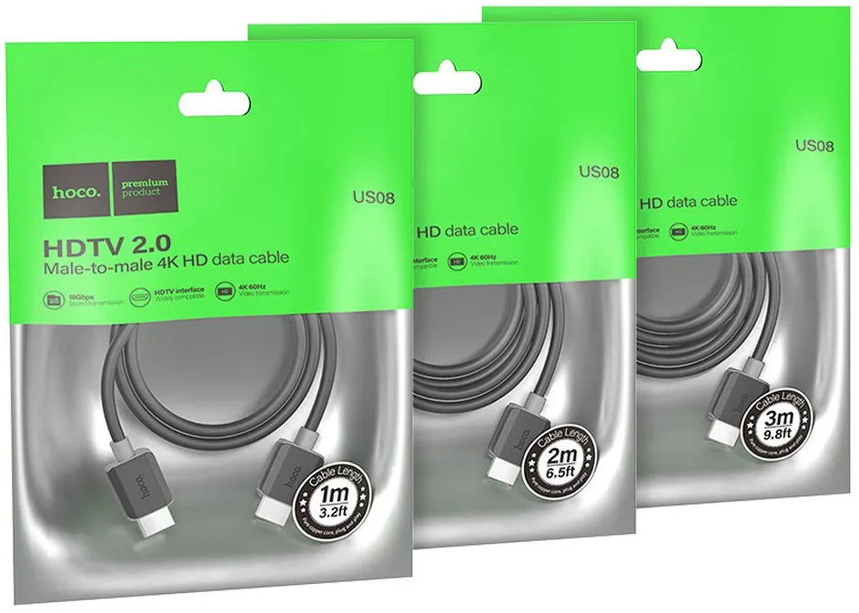 Cabo de Vídeo HOCO US08, HDMI - HDMI, 4K, 1m, Preto