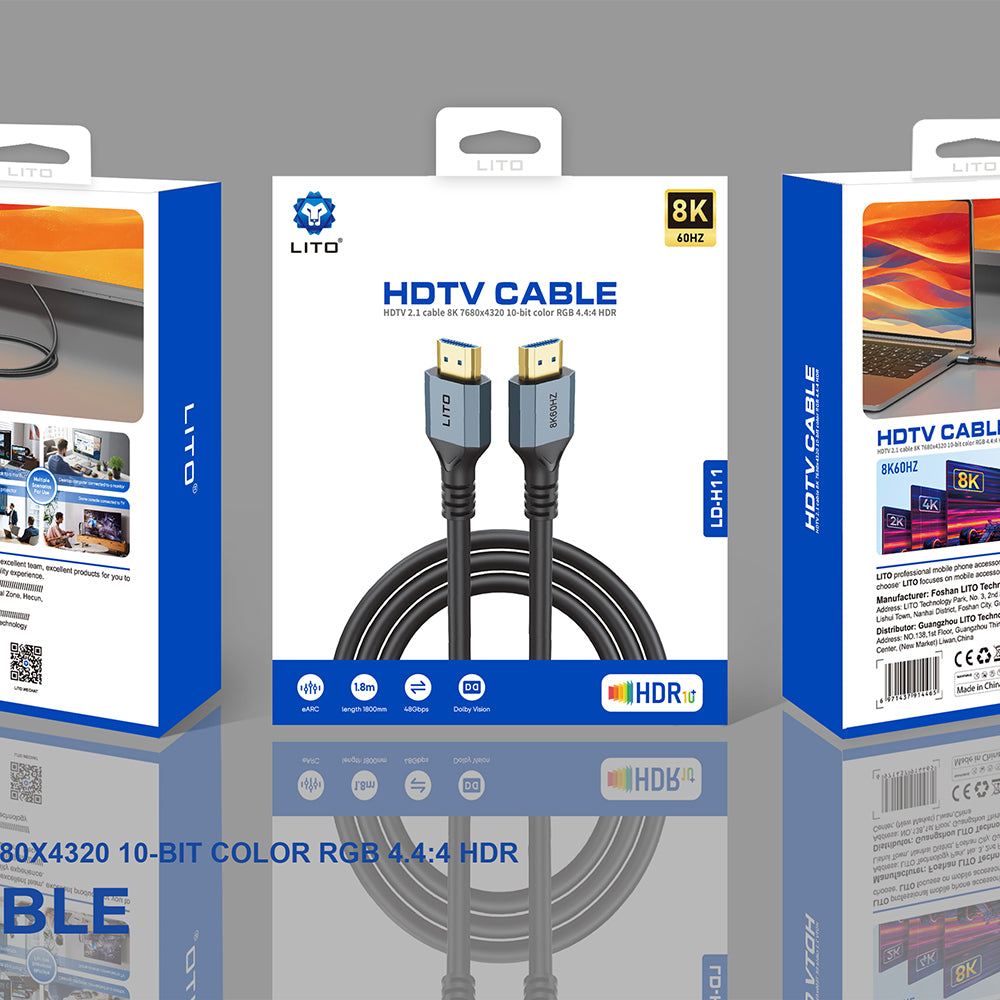 Cabo de Vídeo Lito HD119, HDMI - HDMI, 8K, 1,8m, Preto