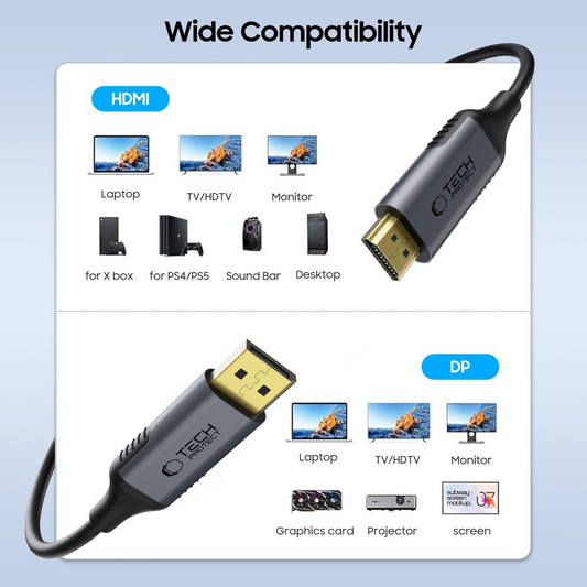 Cabo de Vídeo Tech-Protect Ultraboost, DisplayPort - HDMI, 4K, 2m, Preto