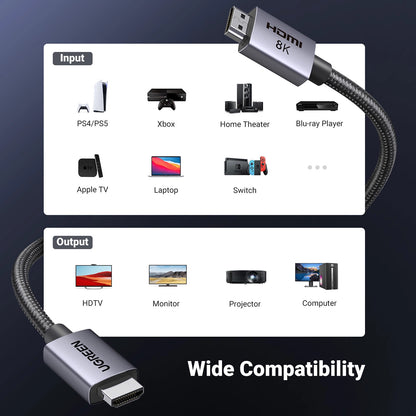 Cabo de Vídeo UGREEN HD171, HDMI - HDMI, 8K, 1m, Preto
