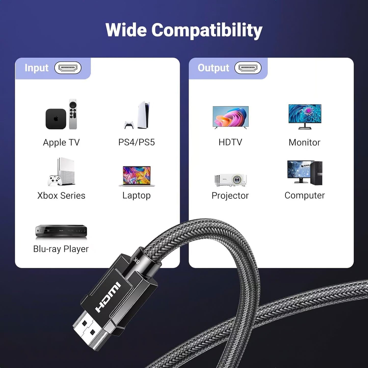Cabo de Vídeo UGREEN, HDMI - HDMI, 8K, 1.5m, Preto
