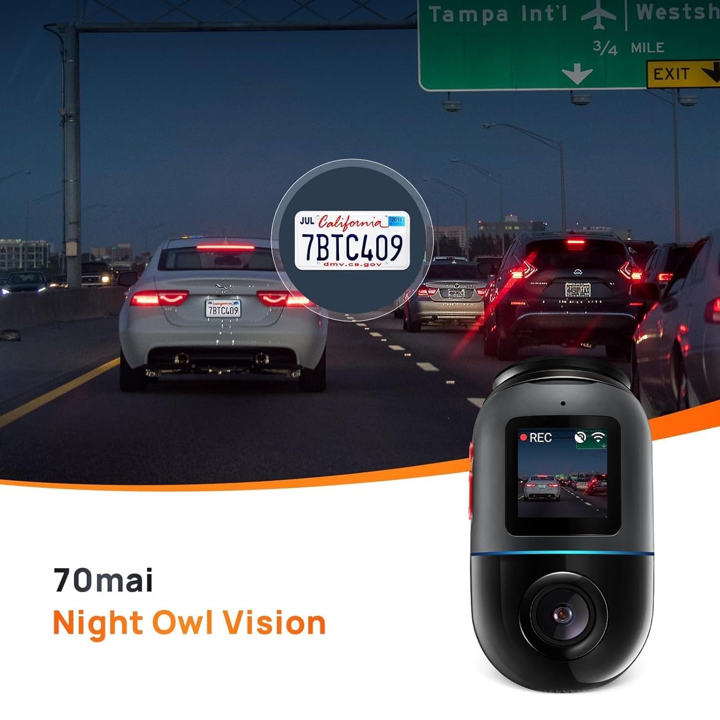 70mai Dash Cam Omni 360 X200, 1080P, 32Gb, Wi-Fi, GPS, IA, Controlo por voz, Ecrã de 1,2 polegadas X200-32-BK