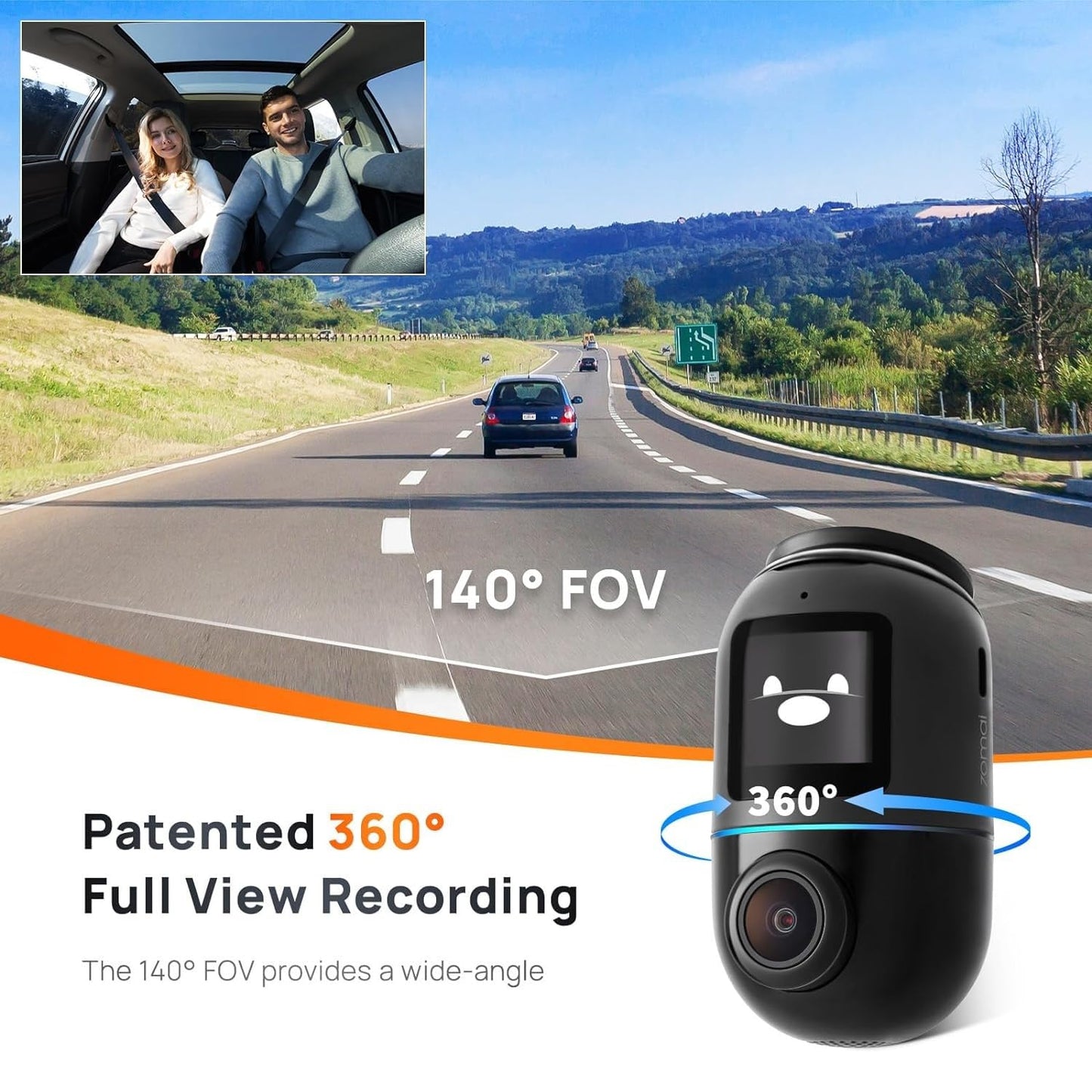 70mai Dash Cam Omni 360 X200, 1080P, 32Gb, Wi-Fi, GPS, IA, Controlo por voz, Ecrã de 1,2 polegadas X200-32-BK