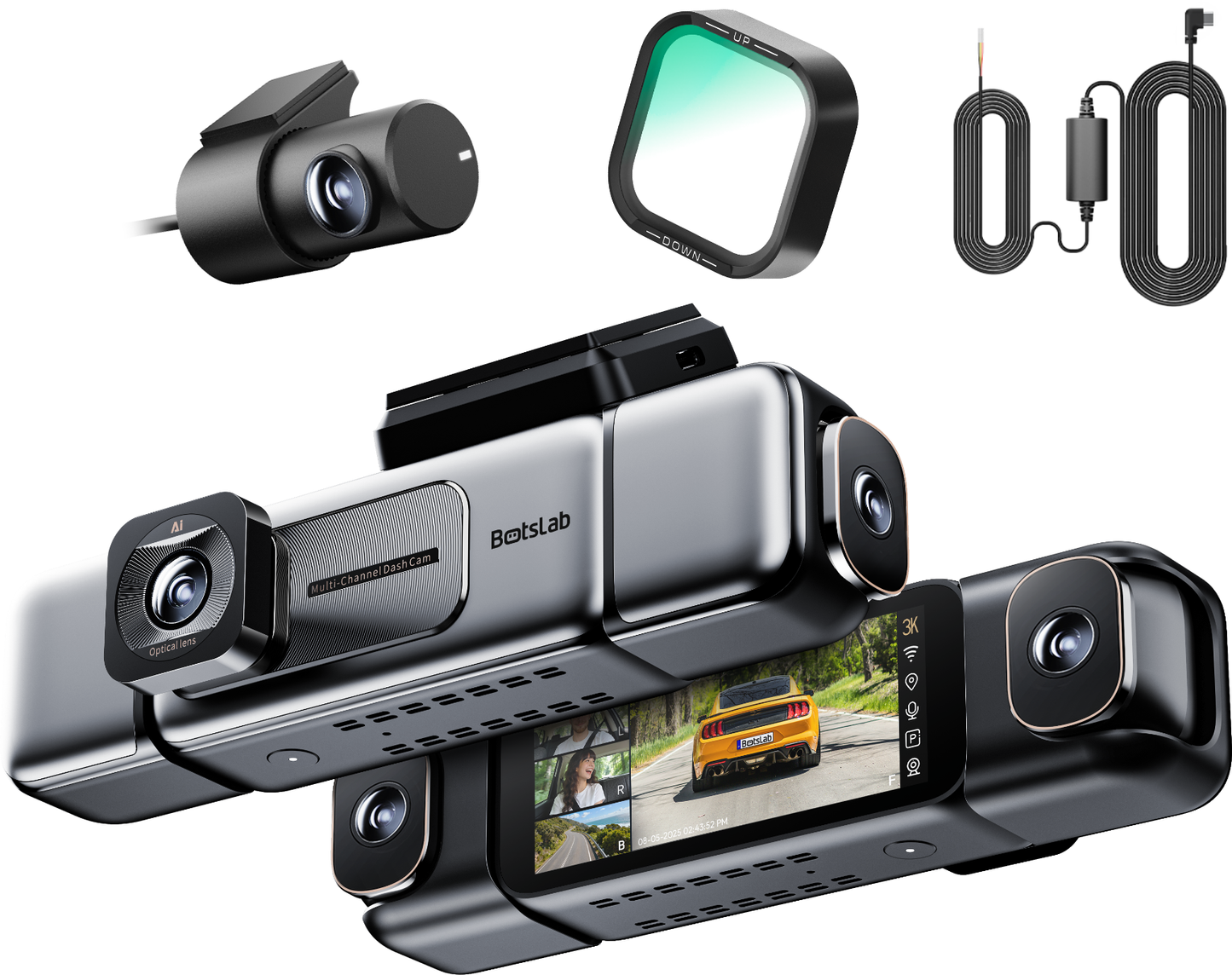 Câmara Automóvel Frontal e Traseira Botslab G980H 4CH, 3K, Wi-Fi, GPS, Ecrã 3.18 polegadas