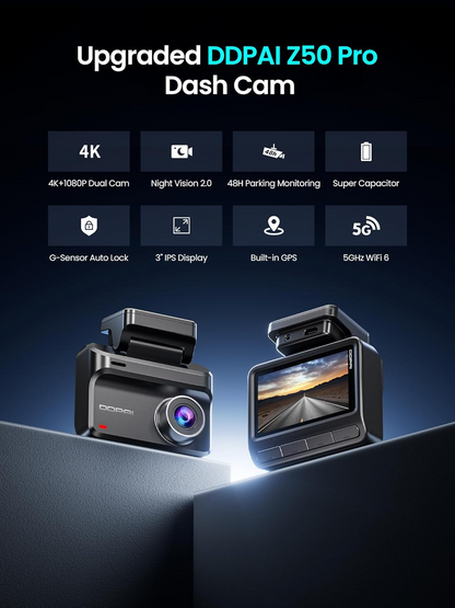 Câmara Auto Frente Traseira DDPAI Z50 Pro Dual, 4K, Wi-Fi, GPS, Ecrã 3 polegadas