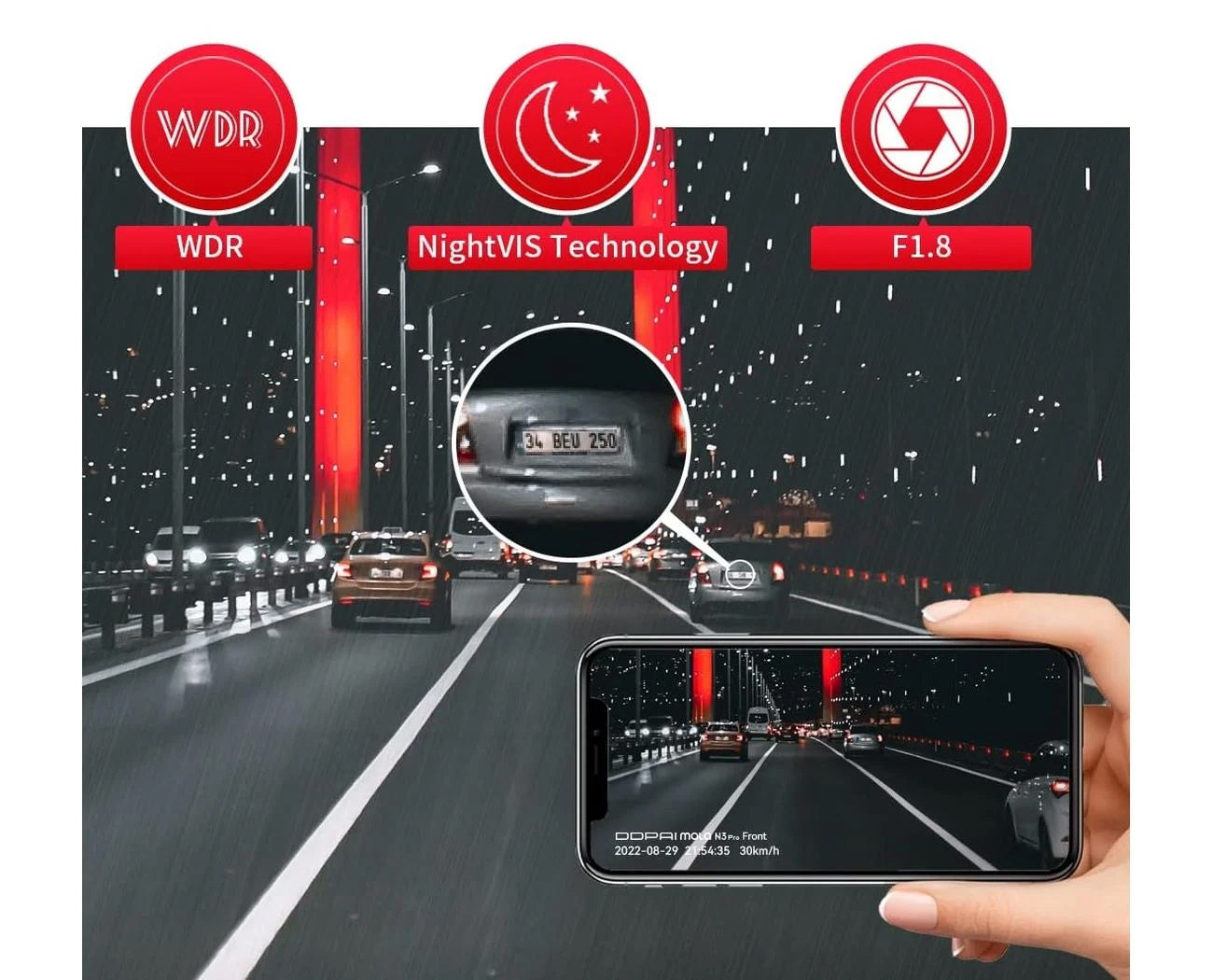 Câmara Automóvel Frontal e Traseira DDPAI mola N3 Pro 2026, 1600P, Wi-Fi