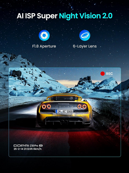 Câmara Auto Frente Traseira DDPAI Z50 Pro Dual, 4K, Wi-Fi, GPS, Ecrã 3 polegadas